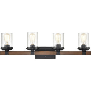 Taos 4 Light 32 inch Matte Black/Wood Grain Bathroom Vanity Light Wall Light